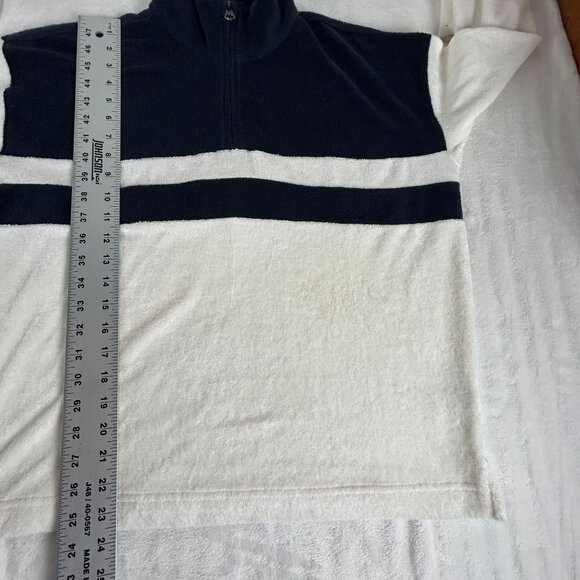 Faherty Sweatshirt Womens Navy White Cabana Organic Towel Terry 1/4 Zip Small - Picture 7 of 8
